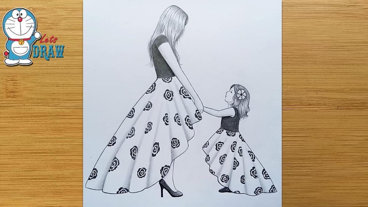 Як намалювати маму і доньку - малюємо покроково картинку до Дня матері