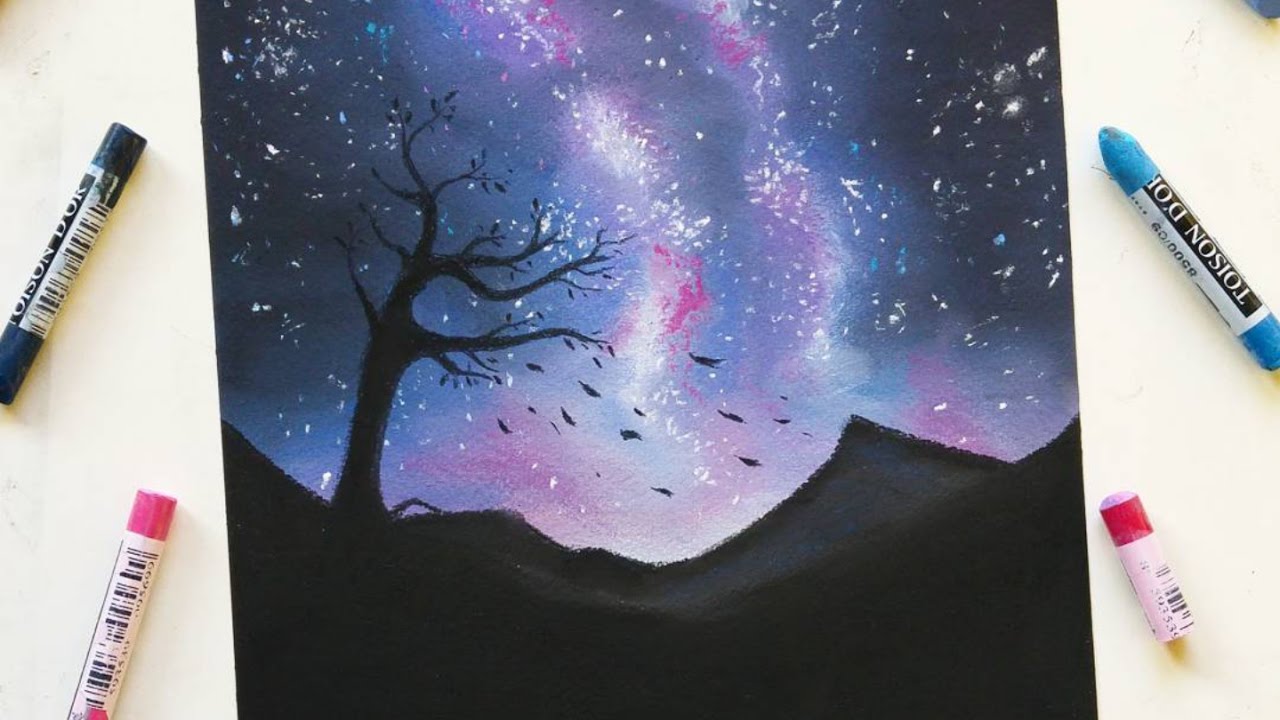Художник небо звездное рисует составить предложение. Ночное небо рисунок цветными карандашами. Звездное небо рисуем мелками. Рисунки пастелью космос космос. Рисунки масляной пастелью космос.