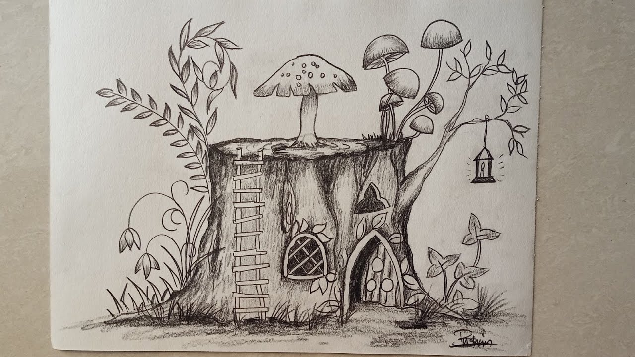 Дом гриб нарисовать